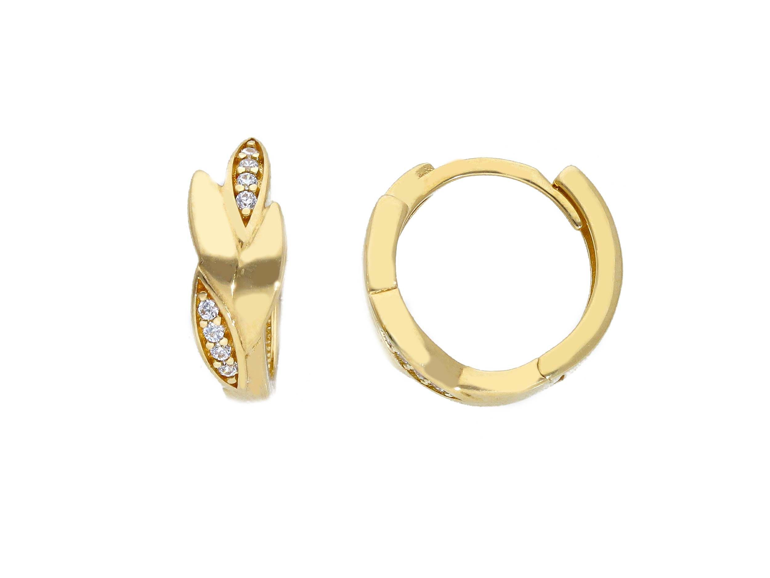 Golden hoop earrings 9k with white zircon   (code S258430)